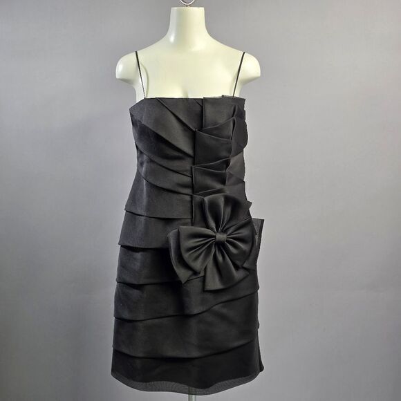 JS Collections Black Strapless Mini Dress with Bow R8 - Picture 1 of 7